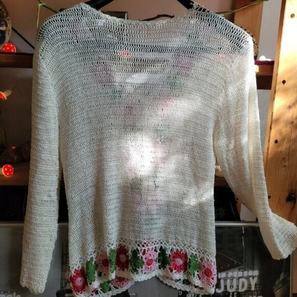 Vintage 90s crochet floral sheer cardigan handmade size medium - Picture 6 of 6